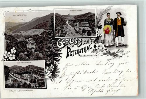 Bad Peterstal 1898 Gruss aus - Lithographie , Trachten