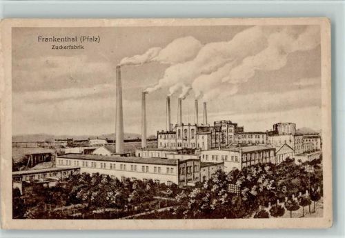 Frankenthal 1919 Zuckerfabrik , qualmende Schornsteine AK