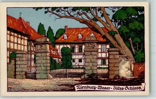 31582 W3070 Nienburg Weser 1919 Künstlersteindruck Altes Schloss AK