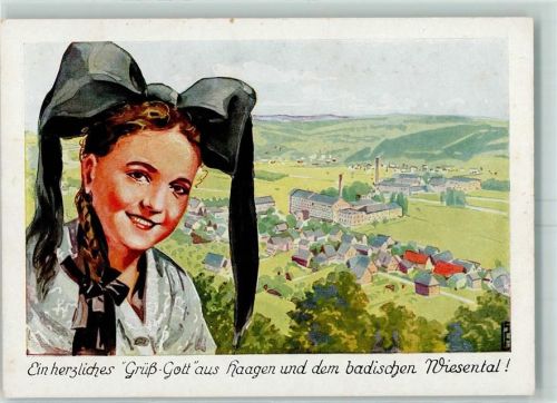 79539 W7850 Haagen , Baden Künstlerkarte Tracht Textil Maunufaktur Schöpflin Werbung AK