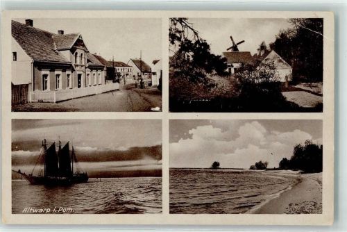 Altwarp Dorfstraße Segelschiffe Windmühle Strandufer