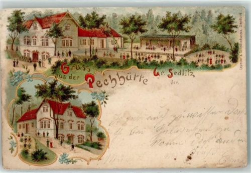 Sedlitz 1900 Pechhütte Gasthaus Bahnpost Dresden-Bogenbach Zg. 482 Lithographie