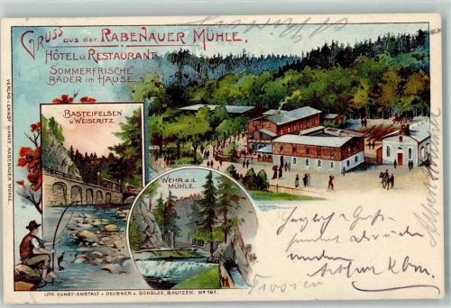 01734 O8222 Rabenau , Sachs 1903 Lithographie Rabenauer Mühle Hotel Gasthaus Basteifelsen Weiseritz