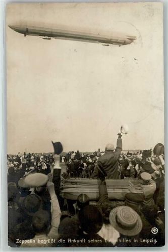 Leipzig 1909 Graf Zeppelin begrüßt die Ankunft seines Luftschiffes in Leipzig
