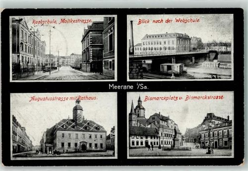 Meerane 1915 Realschule Moltkestraße Blick zur Webschule Augustusstraße mit Rathaus Bismarckplatz u. Bismarckstraße
