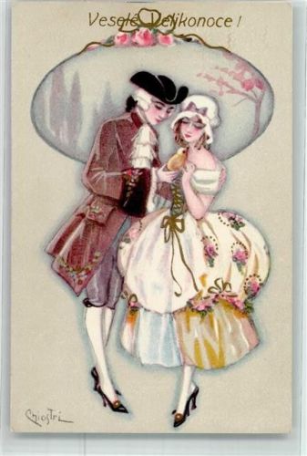 1928 Verlag Ballerini & Fratini Nr. 233 Vesele Velikonoce Ostern Liebespaar mit einem Küken AK