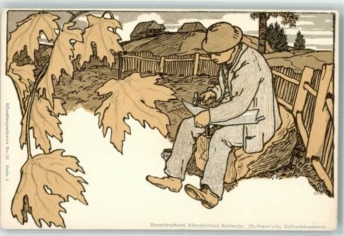 Herbst Mann Sense Künstlerpostkarte Nr 11 Serie I