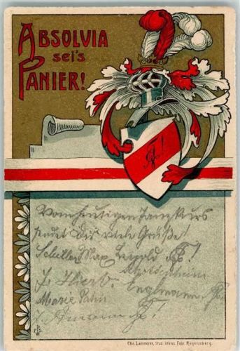 Regensburg 1905 Absolvia sei's Panier! Wappenschild Königliches neues Gymnasium