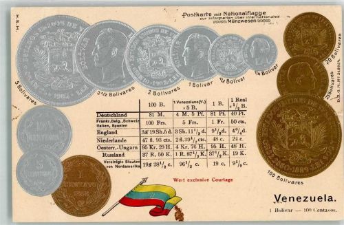 Münzenkarte und Nationalflagge Münzabbildungen Geld auf AK Lithographie