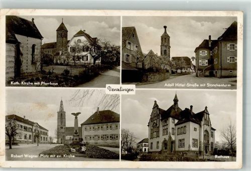 Denzlingen WK II Kath. Kirche Pfarrhaus Adolf Hitler Straße Storchenturm Robert Wagner Platz Ev. Kirche Rathaus