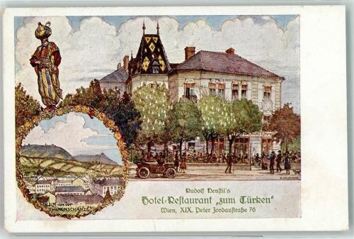 Wien Hotel Restaurant zum Türken Peter Jordanstraße Blick v.d. Türkenschanze Oldtimer sign. Endlmann