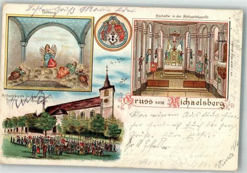 Siegburg 1901 Lithographie Oelberg Hochaltar i. d. Michaelskapelle