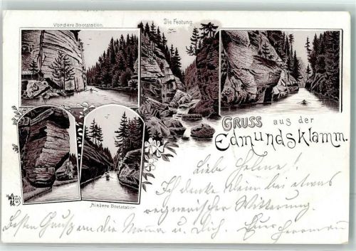 Hrensko 1898 Ottmar Zieher Edmundsklamm die Festung Lithographie