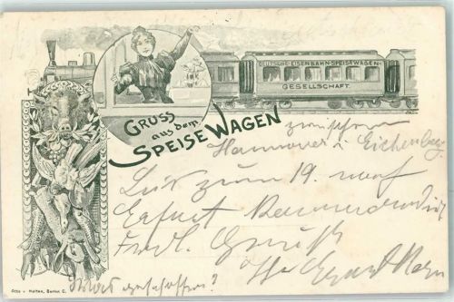 1899 Gruss aus dem Speisewagen Jugendstil AK