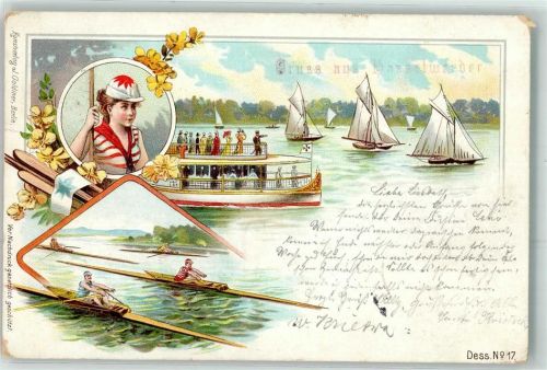 Niederschöneweide 1898 Segelboote Rudern Ruderboote Ort lt. Stempel