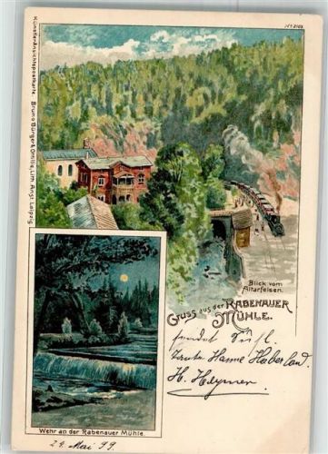 01734 O8222 Rabenau , Sachs 1899 Lithographie Rabenauer Mühle Altarfelsen Wehr