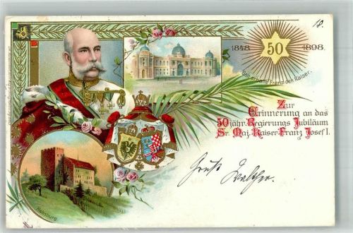 1898 Erinnerung an das 50jähr. Regierungs Jubiläum Wappen Adelskorrespondenz