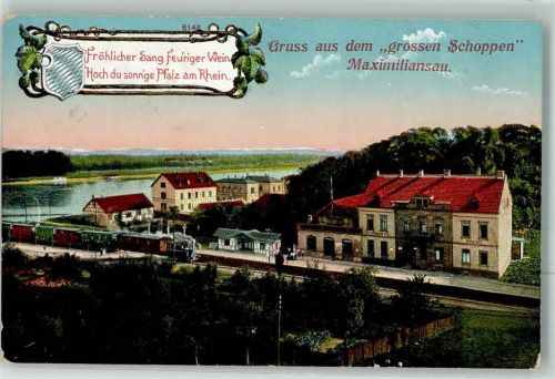 Maximiliansau Gasthaus zum grossen Schoppen Bahnstation Rhein