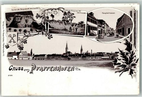 Pfaffenhoffen Ruinen der Burg Hauptstraße Lithographie