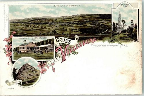 63679 W6479 Hoherodskopf , Hess Gebrauchsspuren Clubhaus Bilstein Taufstein Oberwald Lithographie