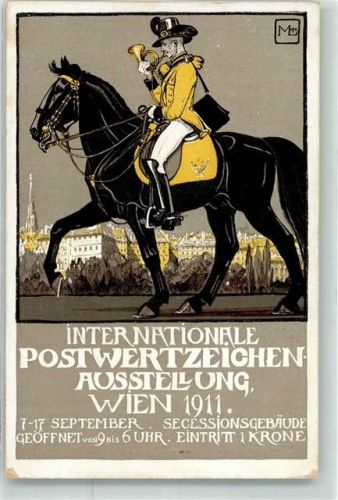 Wien 1911 Postwertzeichen Ausstellung Postillon RS Vignette Schulverein