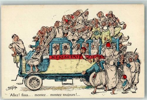 Omnibus Message Algerien Karikatur von Chagny montez toujours Motiv Algerien 1913 Künstlerkarte