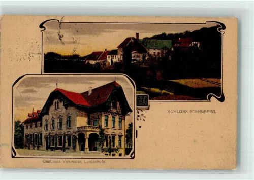 32699 W4923 Linderhofe Gebrauchsspuren Schloß Sternberg Gasthaus Vehmeier Inflationsporto Lithographie