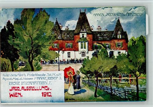 Wien Erste Intern. Jagd ausstellung 1910 AK Jagdschloß Mürzsteg , sign Seipl
