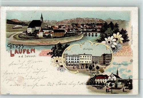 Laufen 1902 Gruss aus - Litho, Kloster, Marktplatz AK