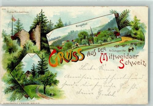 Mittweida 1898 Lochmühle Ruine Raubschloss Ringethal Am Zschoppau Ufer