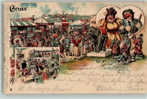 Gruss aus Elefant AK Jahrmarkt 1898 Lithographie