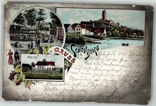 Schönburg 1899 Lithographie Burg Schönburg Burghof Neue Welt