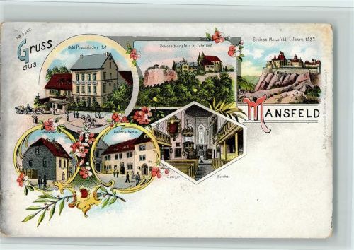 Mansfeld Gruss aus - Schloss, Hotel preuss. Hof, AK