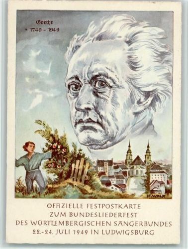 Ludwigsburg Offiz. Postkarte Bundesliederfest des Württ. Sängerbundes 1949, gute Erhaltung AK