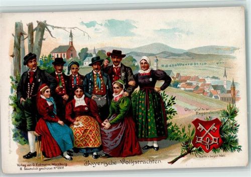 1900 Schöne Litho - Verlag Erdmann - Trachtengruppe, Wappen AK