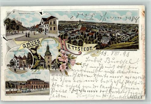 Hettstedt 1898 Marktplatz Gesamtansicht Kaiserliches Postamt Saiger-Tor Bahnhof