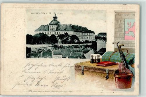 Weißenfels 1902 Schloß Flanierstock Regenschirm Bädecker Fernglas Truhe
