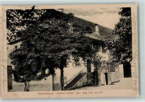 Denzlingen 1916 Gasthaus "Grüner Baum" - Bahnpost Frankfurt-Karlsruhe-Basel Zug 971 2.12.16