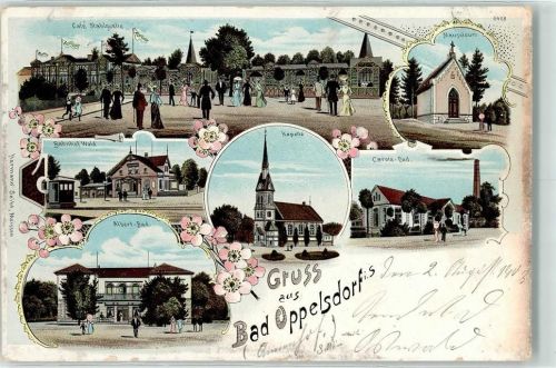 Bad Oppelsdorf 1903 Cafe Stahlquelle Cafegarten Albert-Bad Mausoleum Kapelle