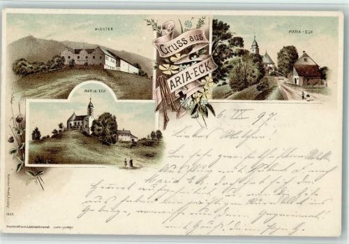 Maria Eck 1897 Gruss aus - Maria-Eck - Kloster - Kunstverlag Lautz 1502, gute Erhaltung AK
