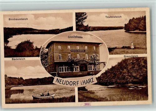 Neudorf 1932 Krauses Gästeheim - Birnbaumteich, Teufelsteich, Badeteich, Grenzteich, AK