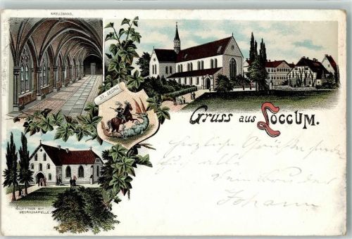 Loccum 1896 Kreuzgang St. Georg Haupttor Georgskapelle Blätter Wappen Pferd Gruss