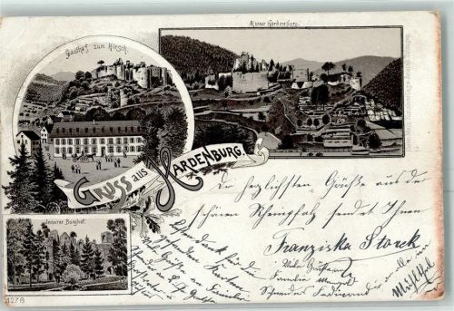 67098 W6702 Hardenburg 1898 Lithographie Gasthof Zum Hirsch Ruine HArdenburg Innerer Burghof