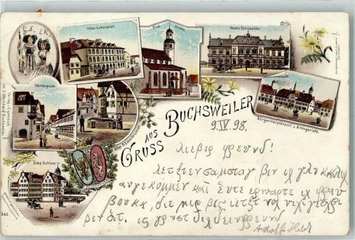 Bouxwiller 1898 Altes Gymnasium Prot. Kirche Neues Gymnasium Bürgermeisteramt Amtsgericht Alter Römerbrunnen Herrengasse Altes Schloss