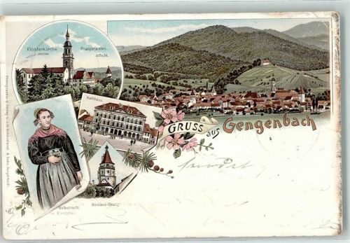 Gengenbach 1897 Volkstracht Klosterkirche Rathaus Nicolaus-Turm Lithographie