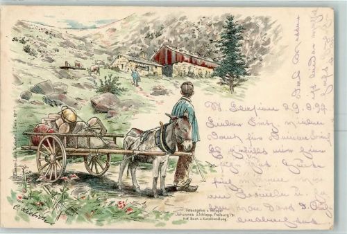 1897 Verlag Elchlepp Elsass-Lothringen Serie I Nr. 7 Esel Karren Landwirtschaft