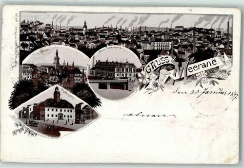 Meerane 1897 Kirche Neue Webschule Rathaus Fabriken