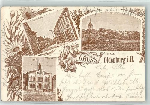 Oldenburg 1900 Vorläufer Schuhstraße Rathaus Rosenknospe Lithographie