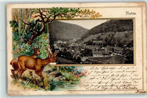 Ruhla 1907 Reh und Rehbock Bahnpoststempel