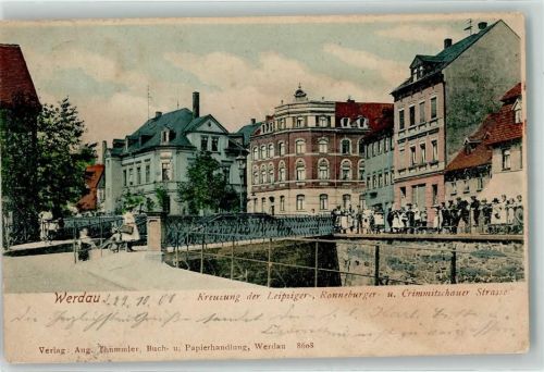 Werdau 1901 Kreuzung der Leipziger- Ronneburger- u. Crimmitshauer Straße